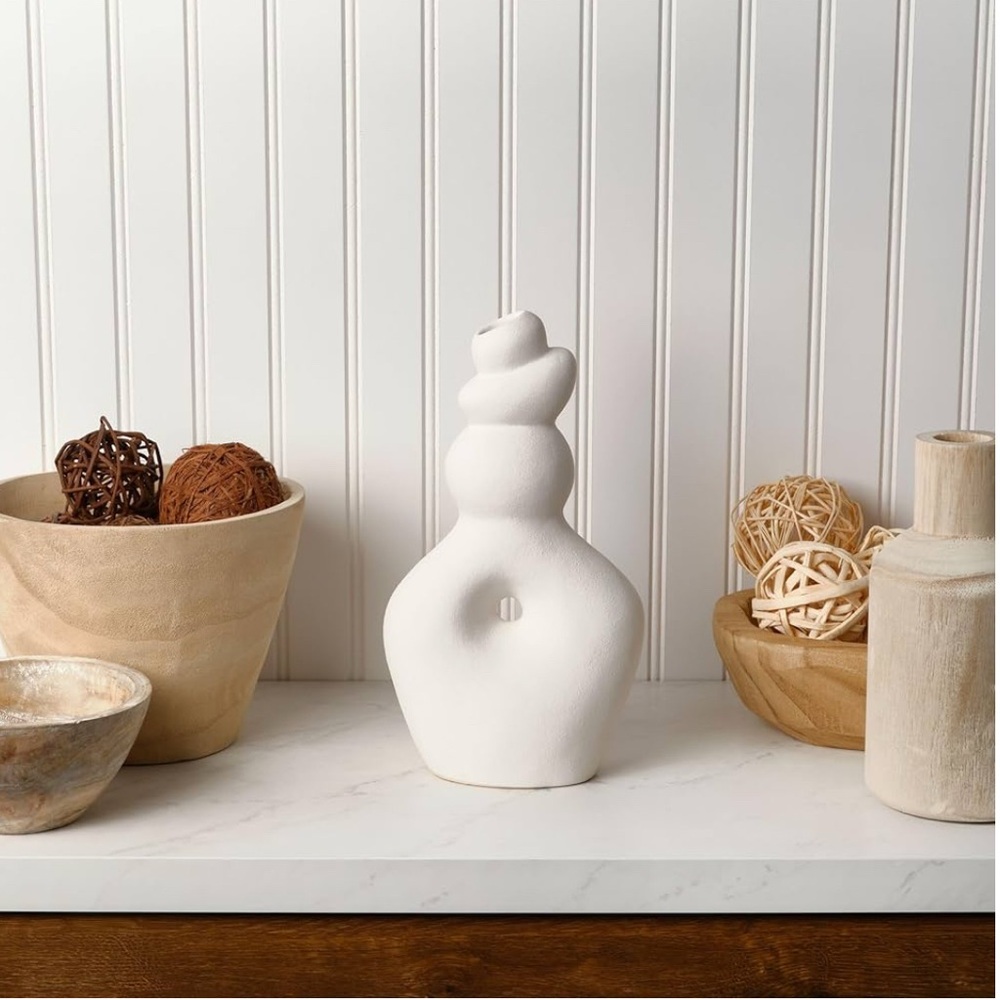 Elements White Twist Textured Stoneware Ceramic Vase, 6.02x3.54x10.55 Inch - Picture 3 of 3